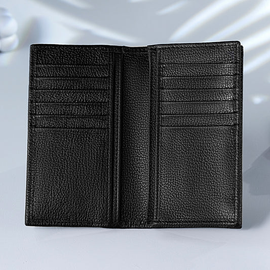 Signature Black Leather Long Wallet for Men | Multi Card & Cash Organizer