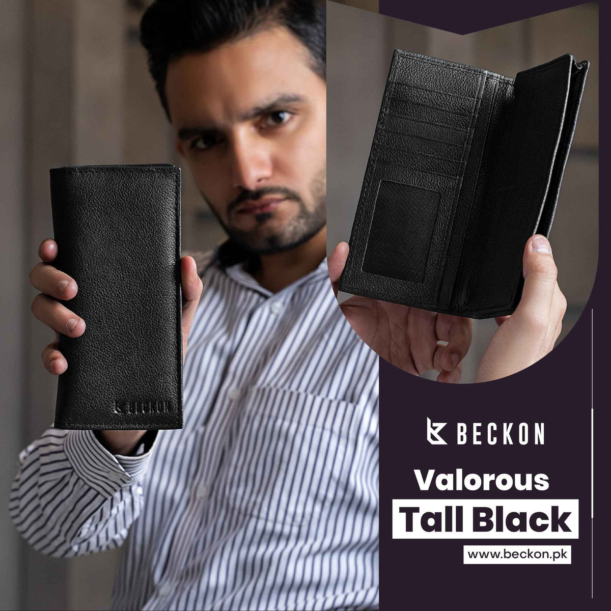 Valorous Tall Elite Black Genuine Leather Long Wallet | 12 Card Slots, Cash & Zipper Pockets